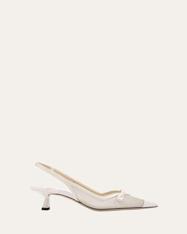 Amita Mesh Pearly-Strap Slingback Pumps